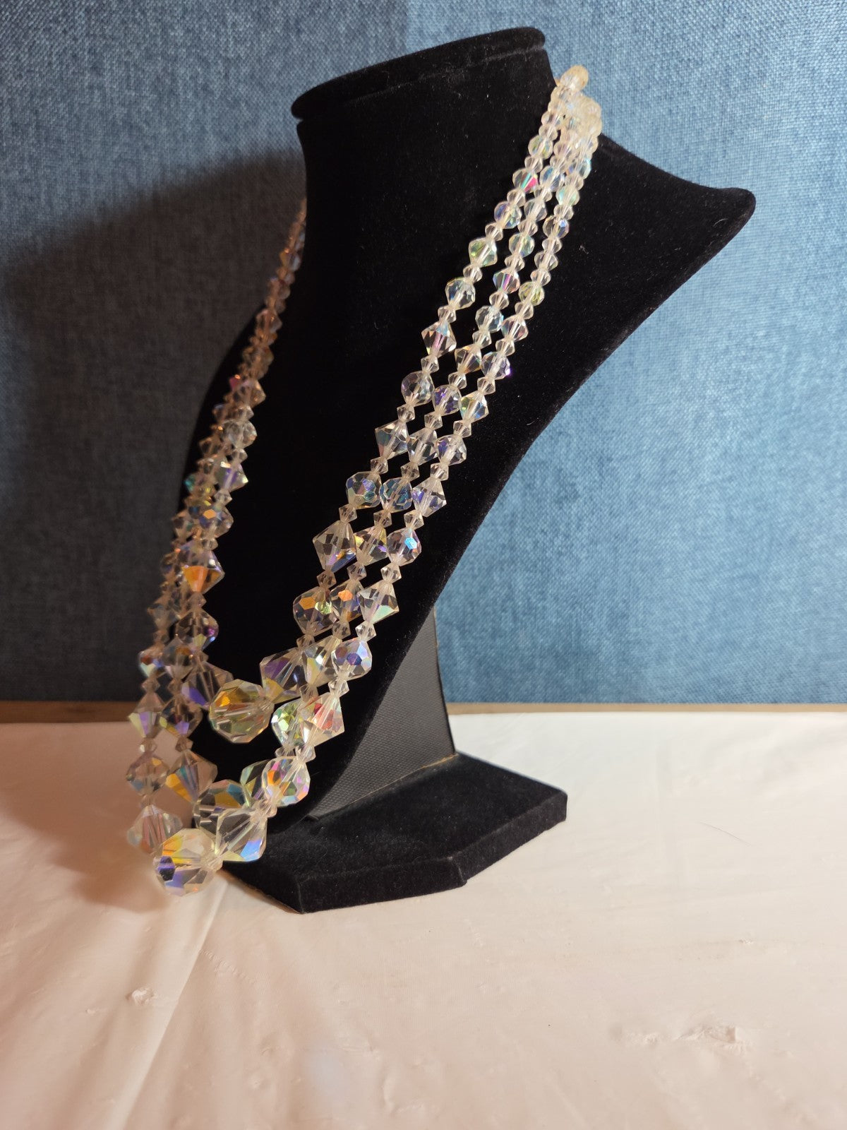 Triple Strand AB Crystal Iridescent Vintage Glam