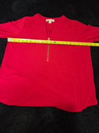 Michael Kors Blouse Red Zip Top Women Large Roll Tab Sleeve Jersey Shirt Used