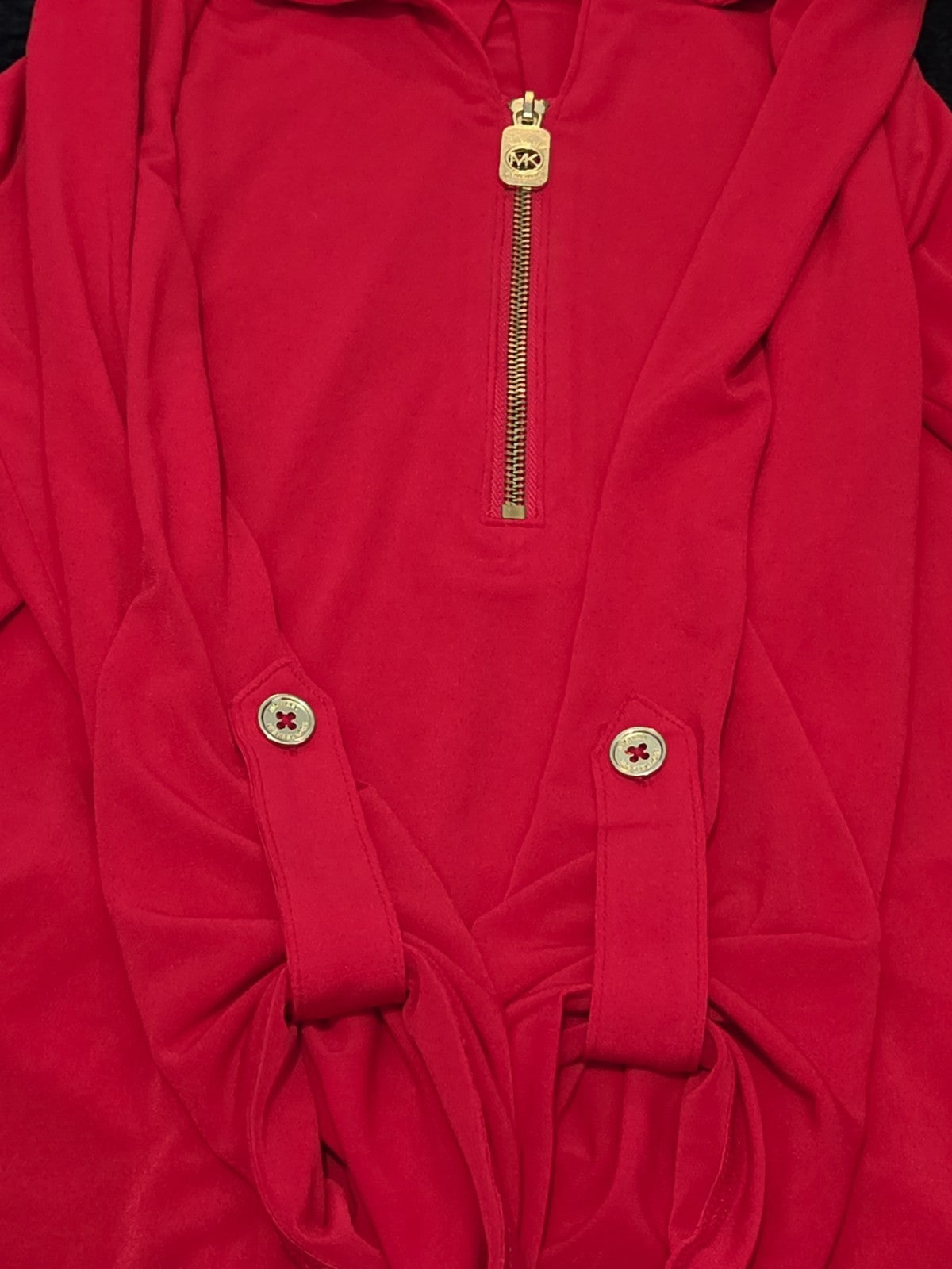 Michael Kors Blouse Red Zip Top Women Large Roll Tab Sleeve Jersey Shirt Used