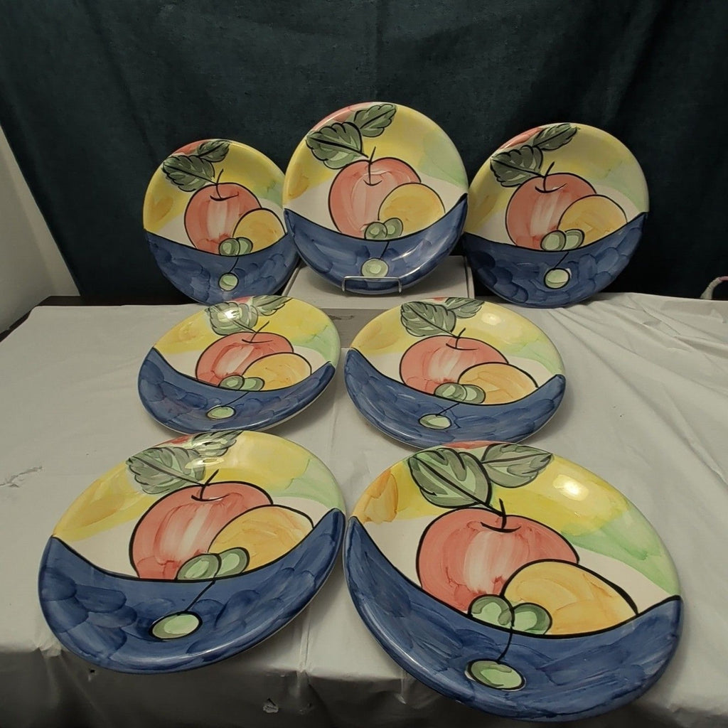 Bella Ceramica Alfresco Fruit Dinner Plates 10 in Hand Painted Set of 7