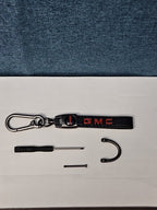 Genuine Leather GMC Car Keychain Set | Black Metal Key Ring Screwdriver Included