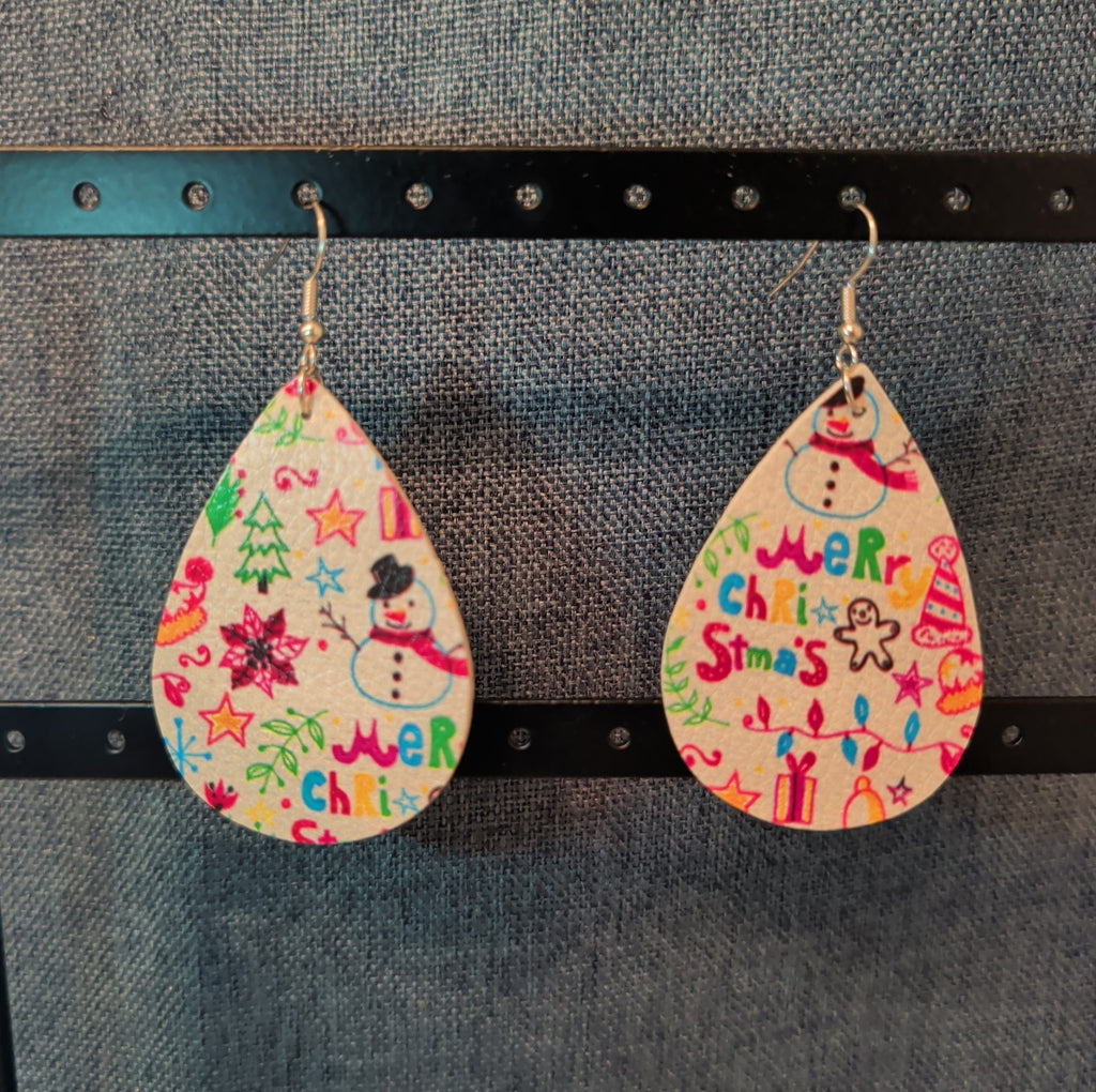 Faux Leather Teardrop Earrings Christmas Holiday Party Vibe NEW