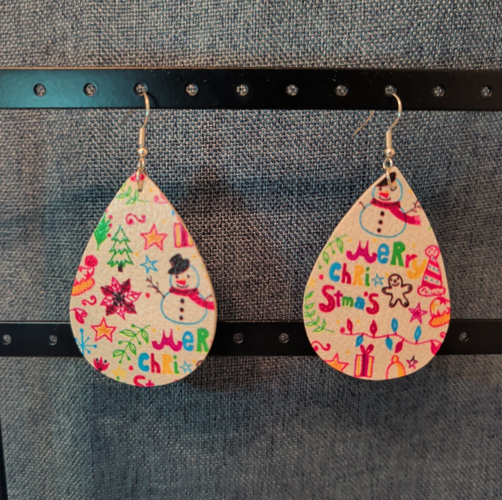 Faux Leather Teardrop Earrings Christmas Holiday Party Vibe NEW