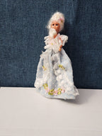 Vintage 5.5" Costume Doll | Blue Polka Dot Rococo Dress | Hard Plastic Souvenir
