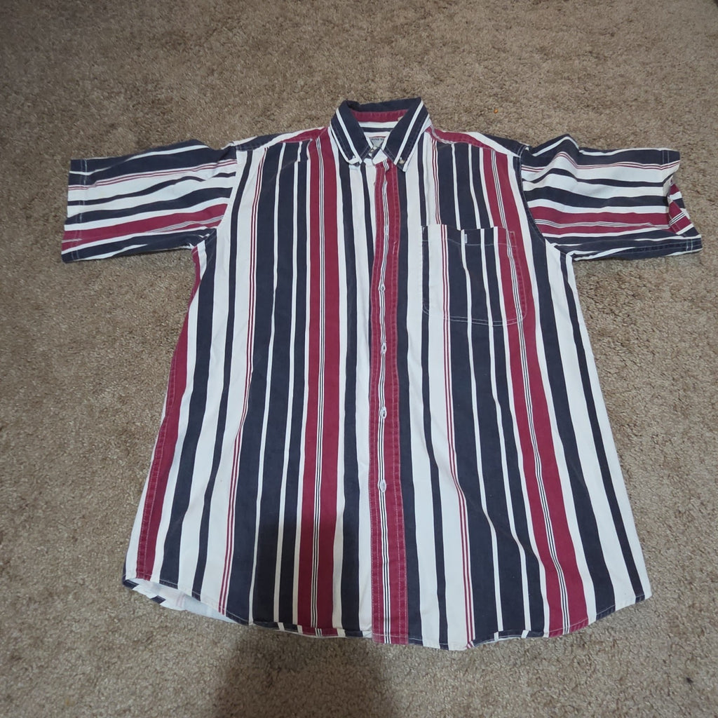Pine Grove Striped Button Down Shirt Cotton Vintage 90s Retro Men Size M