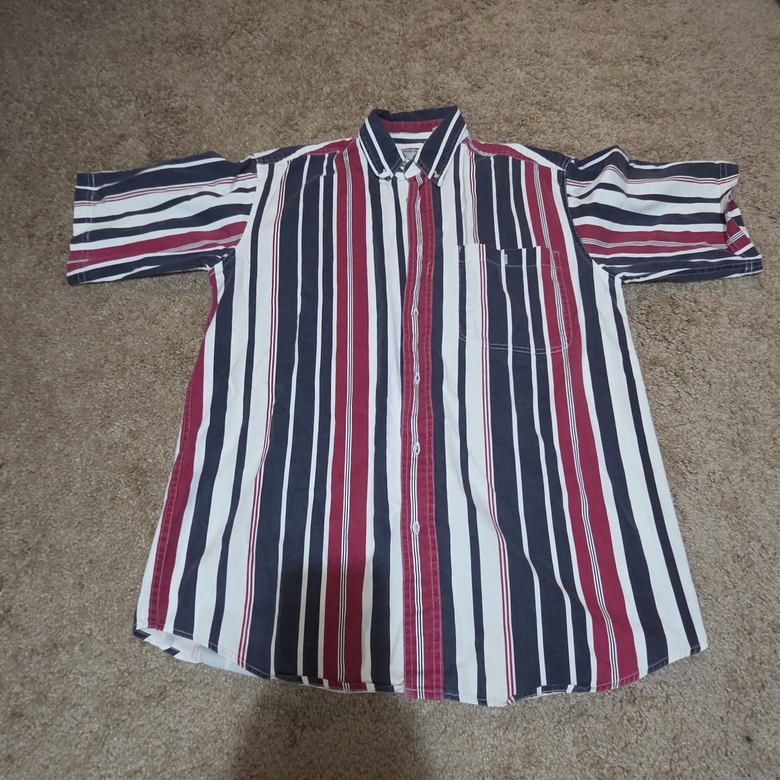 Pine Grove Striped Button Down Shirt Cotton Vintage 90s Retro Men Size M