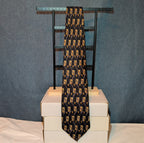 Vtg Ferrell Reed for Edwards Silk Neck Tie Black Gold Geometric Art Deco 59.5
