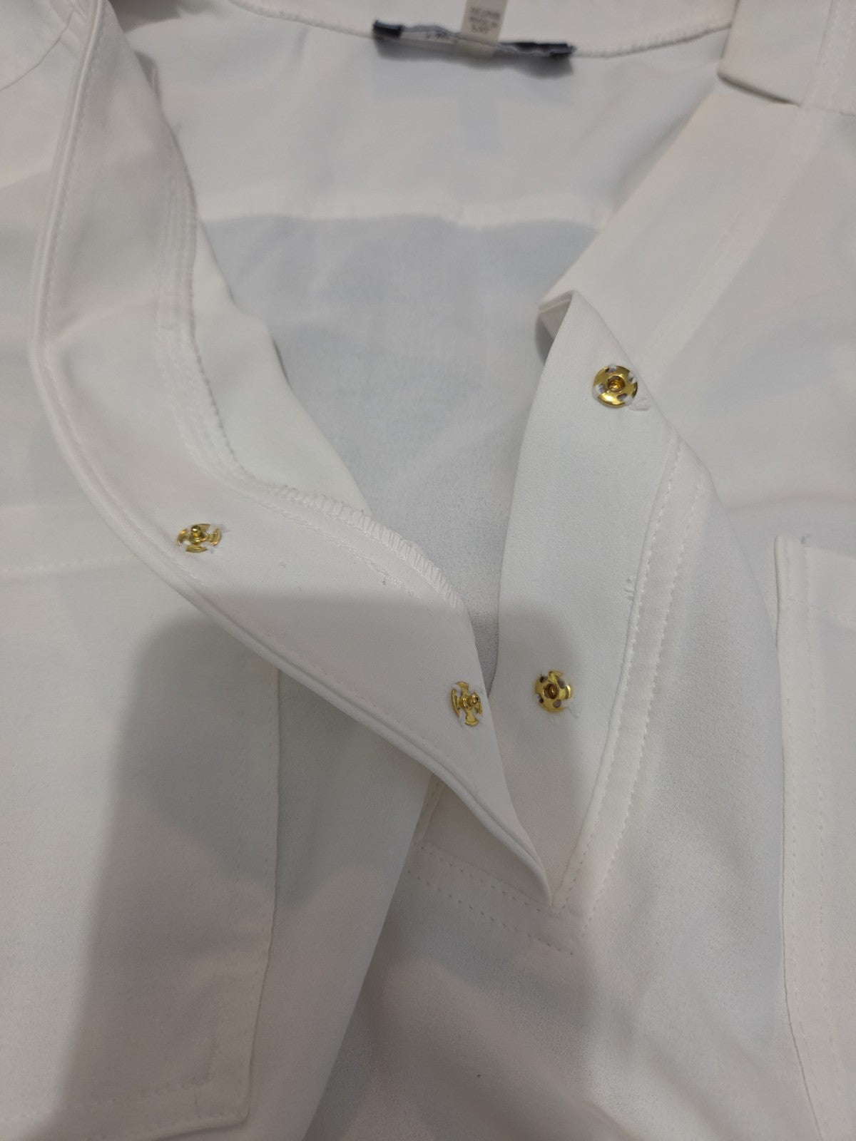 Nine West Blouse White Pocket Split Neck Career Top Gently Used Size PXL