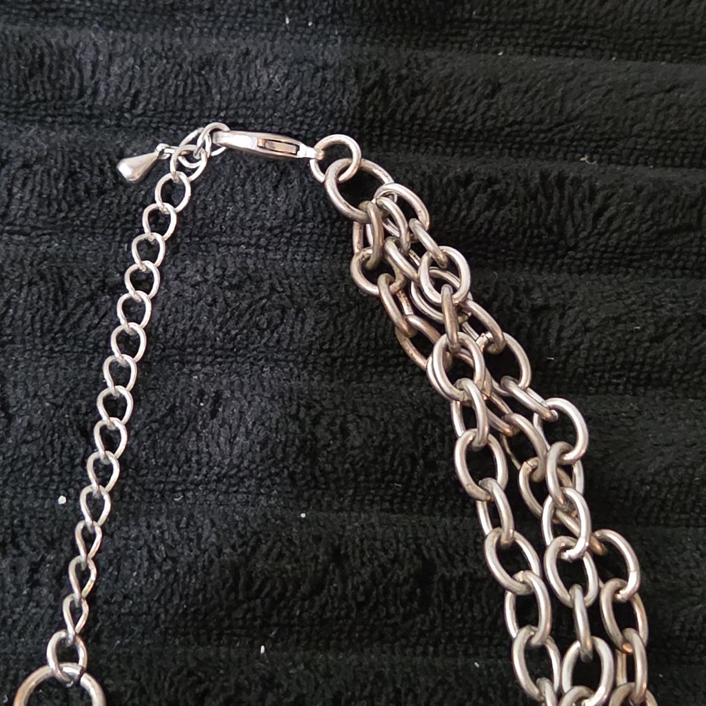NY Collection Silver Tone Triple Chain Rhinestone Ring Cluster Necklace