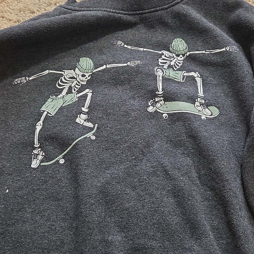 Old Navy Skateboard Skeleton Sweatshirt Boys L Grey Fleece Crewneck Preowned
