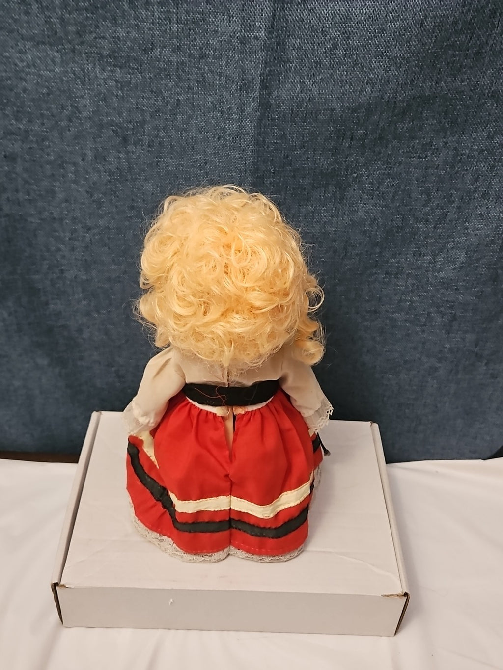 Vintage Heritage Doll Piggy Bank European Folk Costume Blonde Curls Aged Charm
