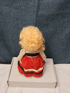 Vintage Heritage Doll Piggy Bank European Folk Costume Blonde Curls Aged Charm