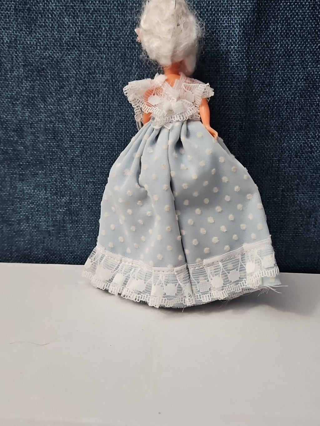 Vintage 5.5" Costume Doll | Blue Polka Dot Rococo Dress | Hard Plastic Souvenir