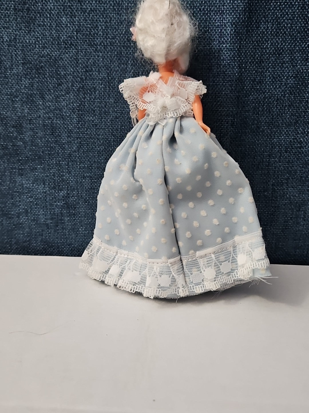 Vintage 5.5" Costume Doll | Blue Polka Dot Rococo Dress | Hard Plastic Souvenir
