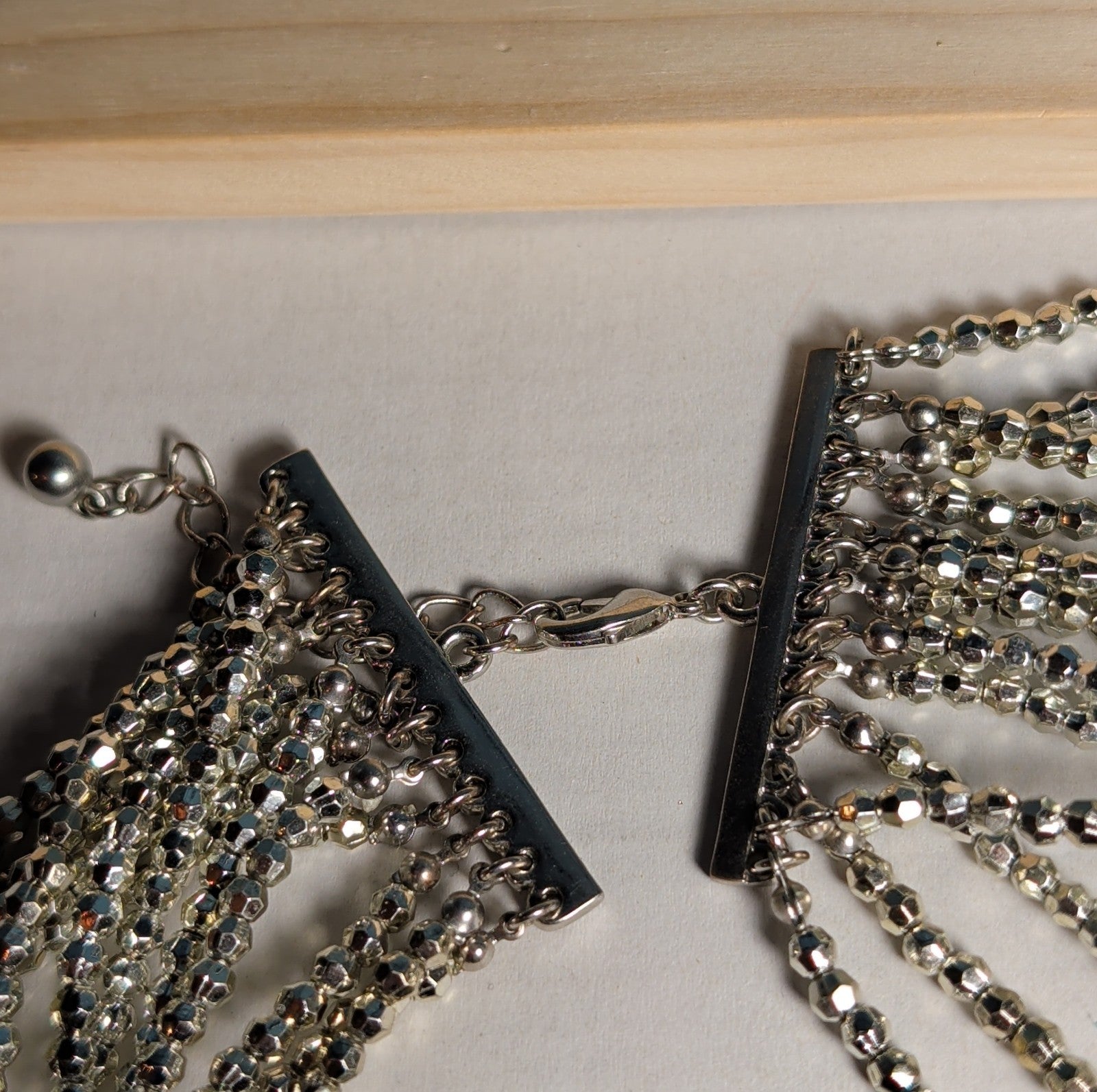 Multi Strand Silver Tone Beaded Statement Necklace Glam