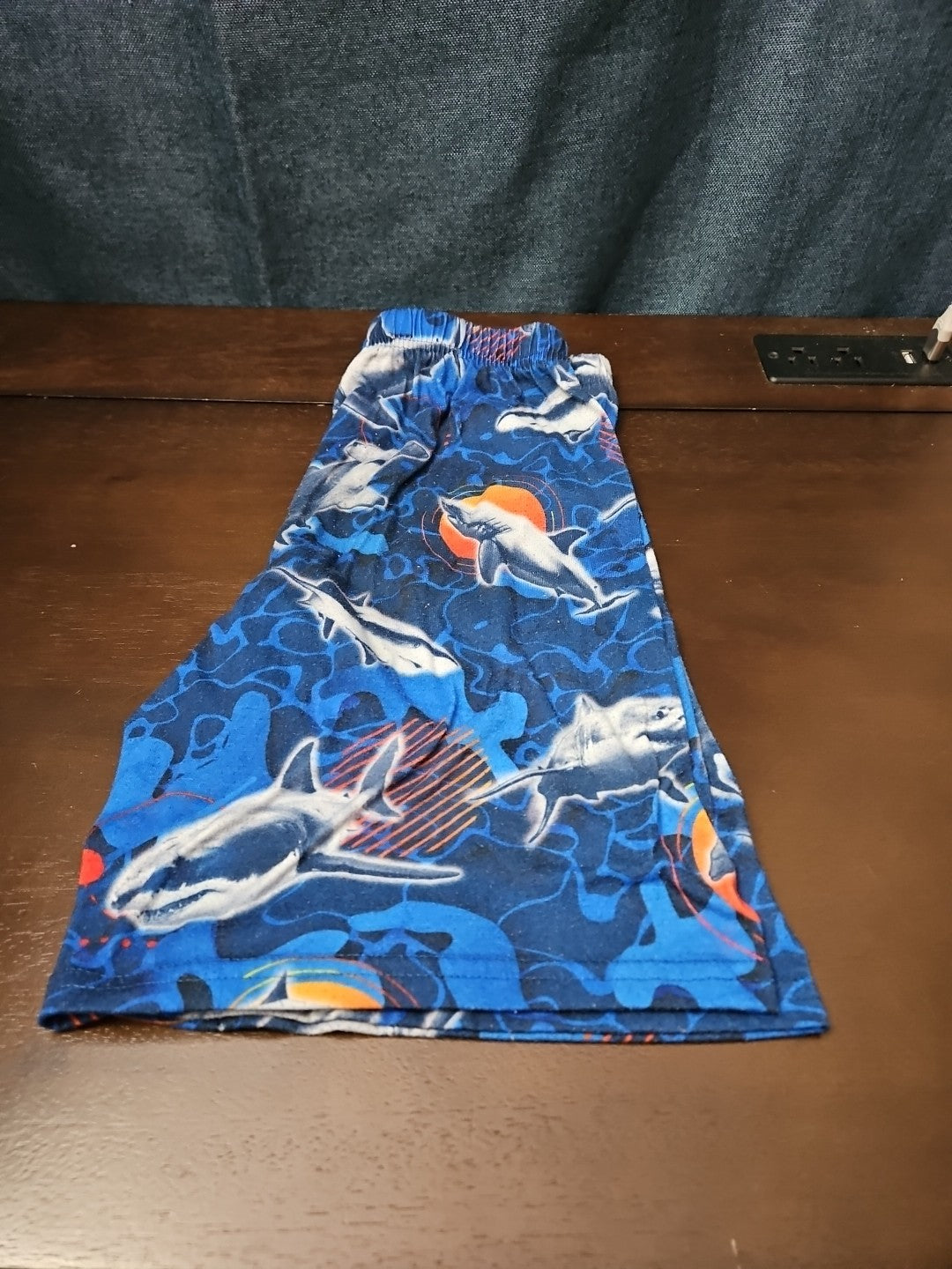 The Children's Place Boys Shark Sleep Shorts Size 7/8 Medium Blue Ocean Pajamas