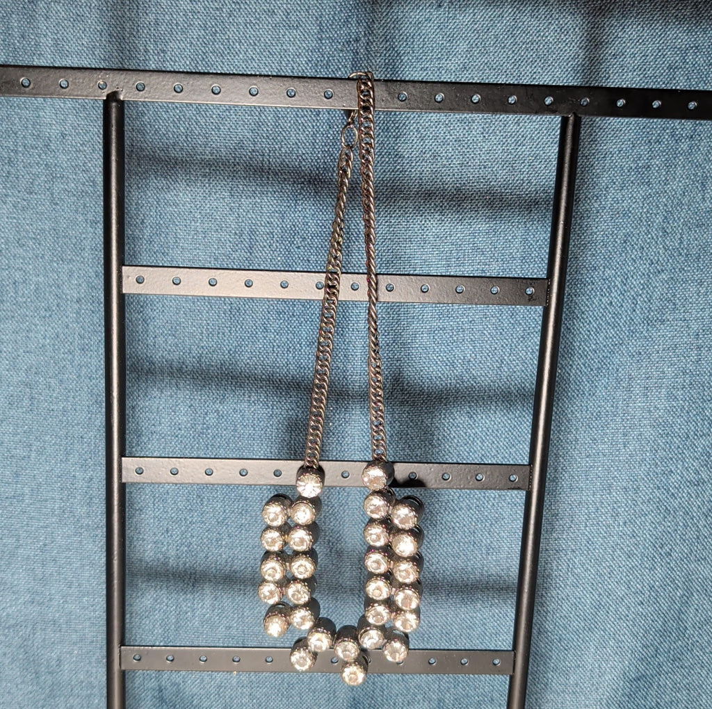 Gunmetal Double Layer Crystal Statement Necklace Edgy Glam