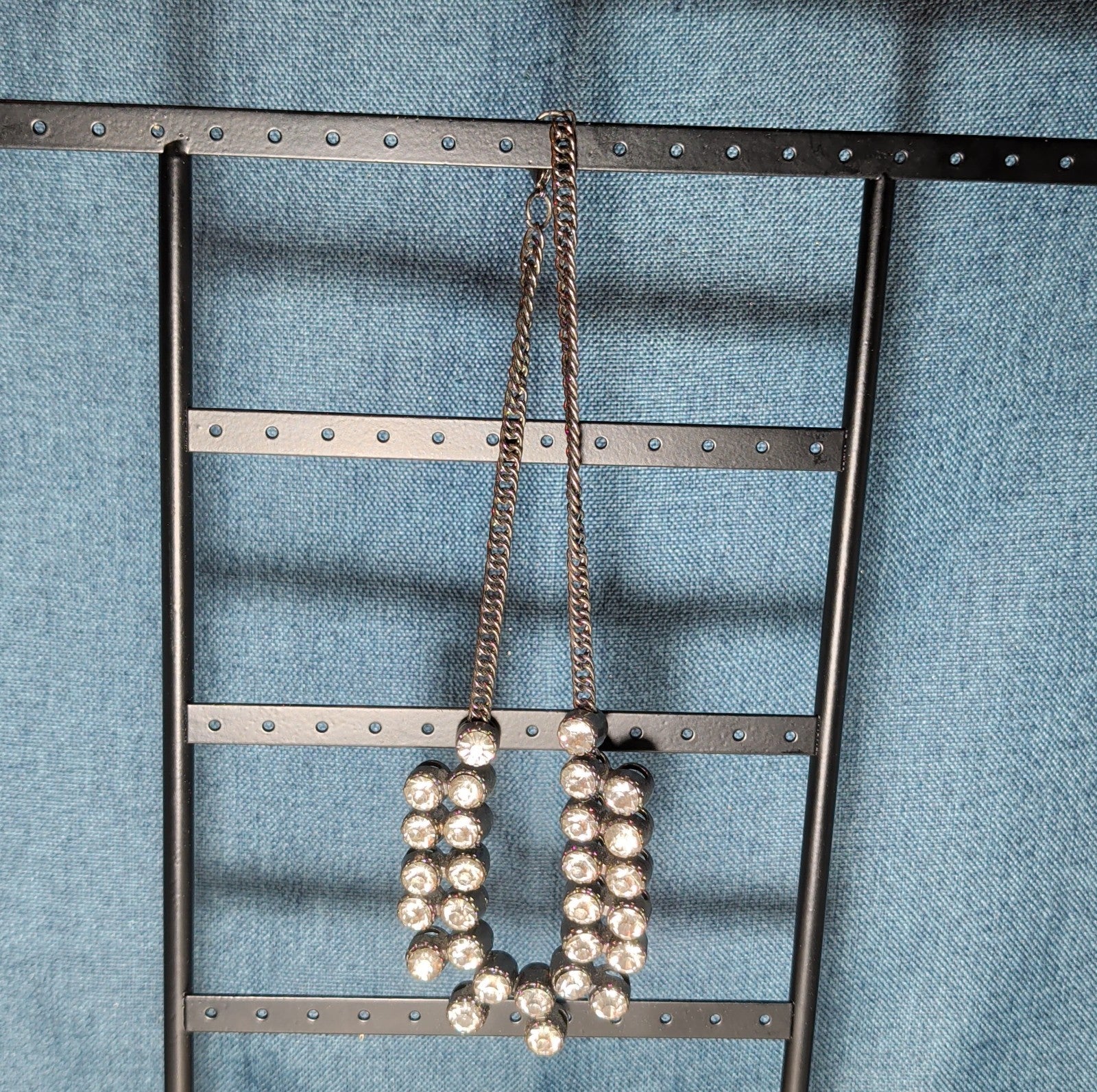 Gunmetal Double Layer Crystal Statement Necklace Edgy Glam