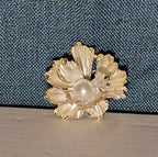 Peony Flower Brooch Pin Gold Tone Faux Pearl Enamel Coquette NWOT