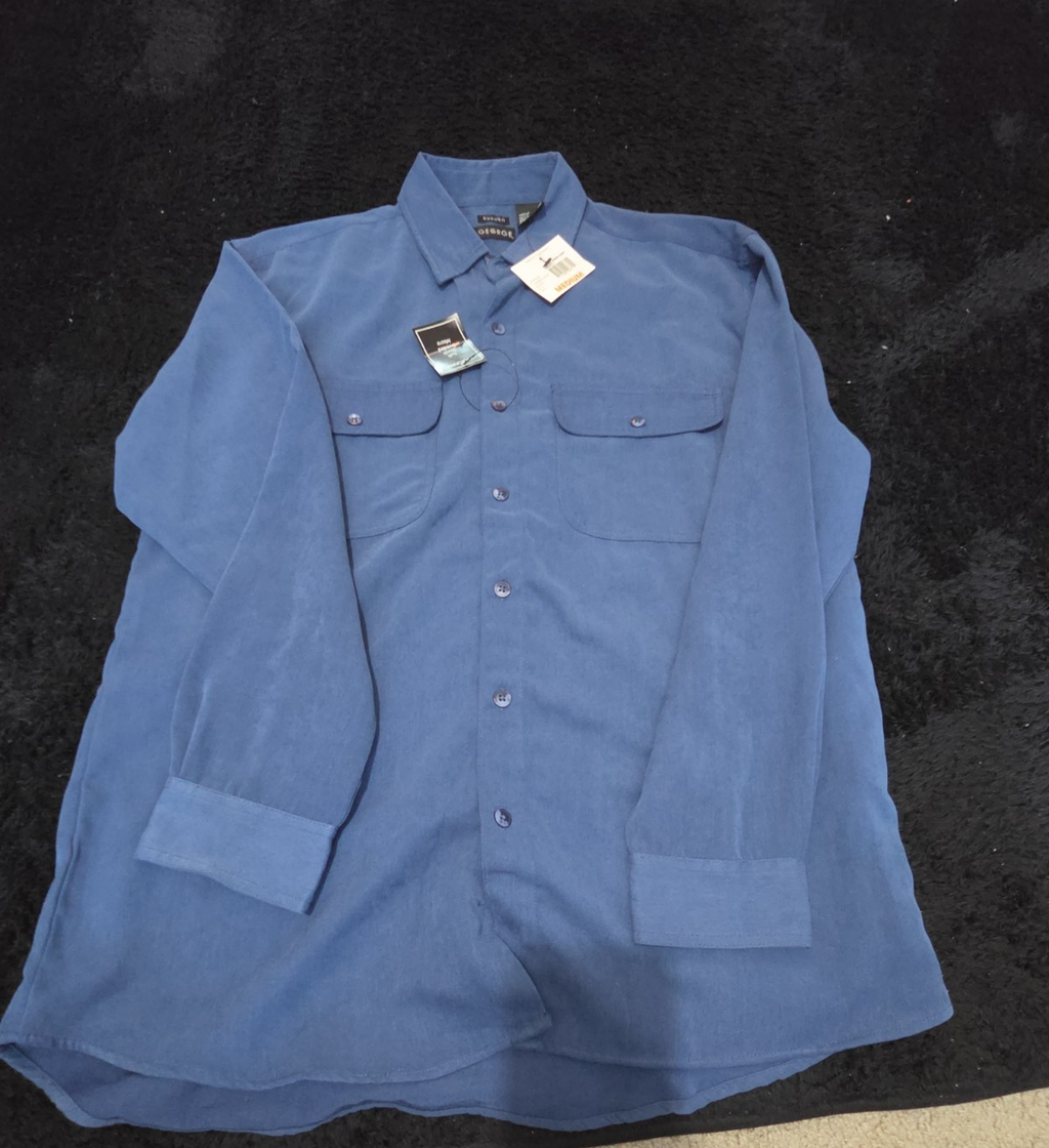 George Sueded Shirt Mens M Blue Long Sleeve Button Up NWT
