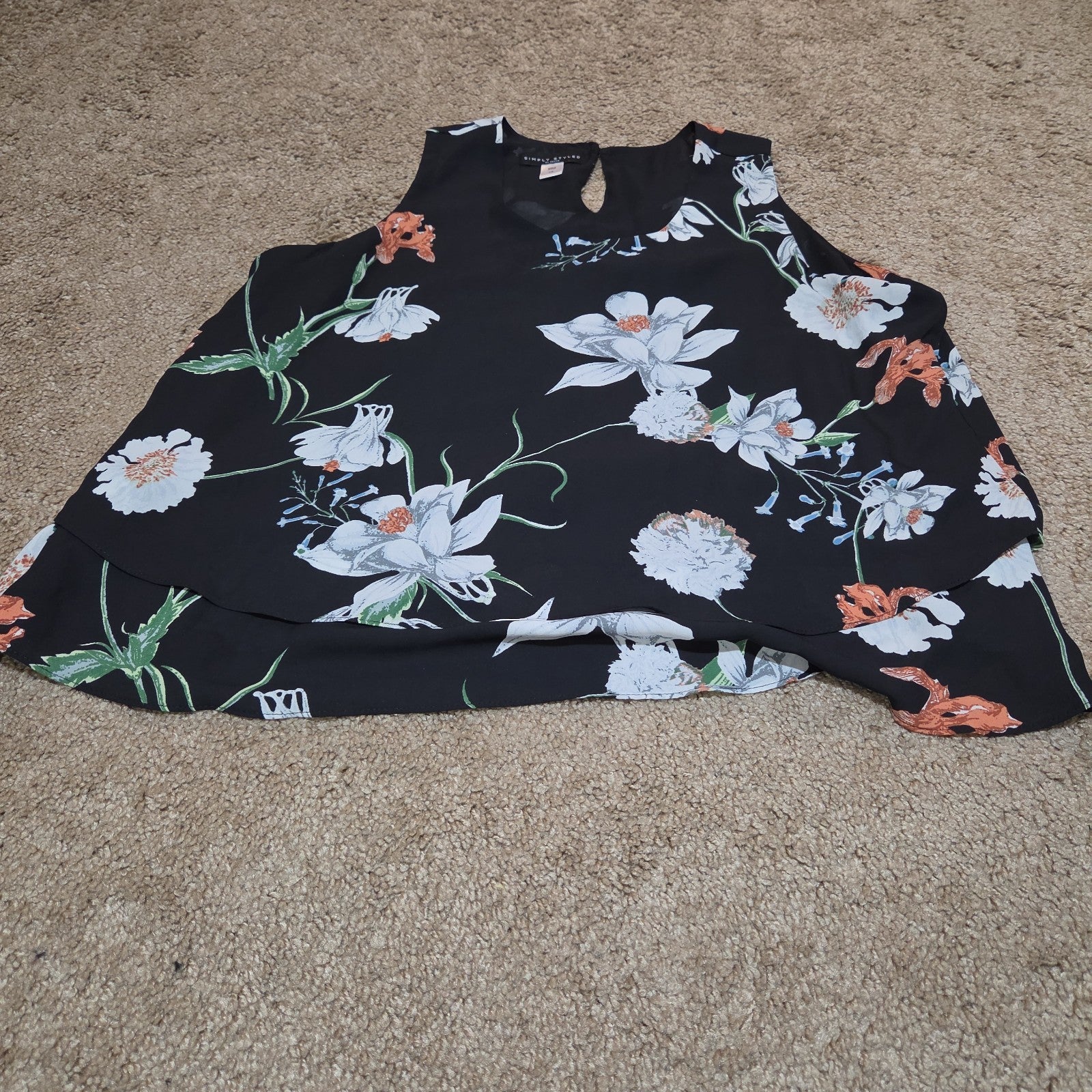 Simply Styled Sears Floral Sleeveless Blouse Tiered Top L