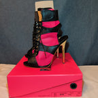 RedKiss Summer Stunner Heels Size 8.5 Pink Black Lace Up Caged Stiletto