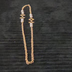 Vintage Gold Tone Geometric Necklace Long Pearl Station Diamond Link Chain 32"