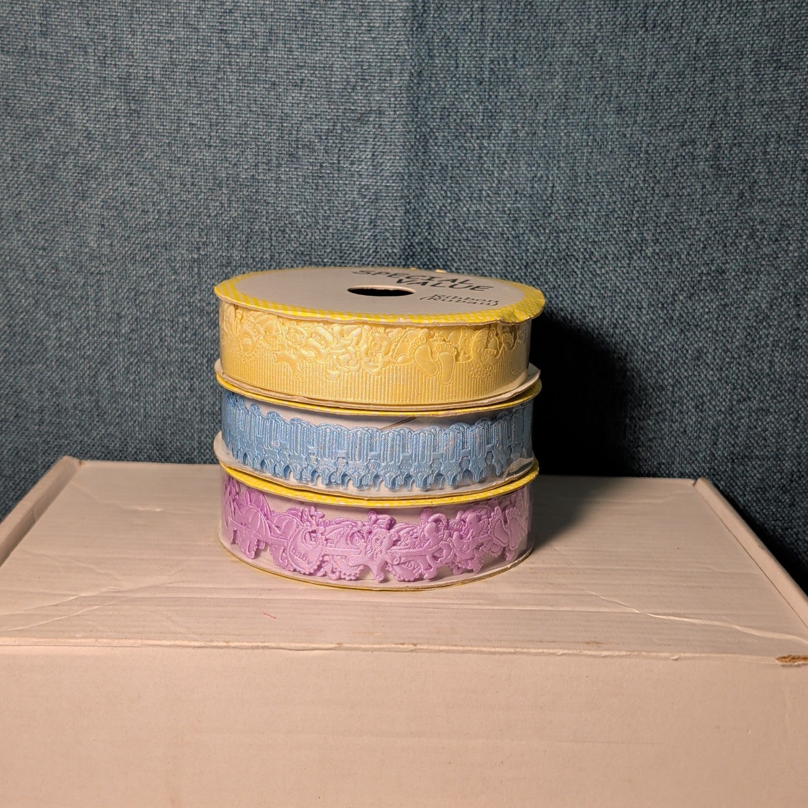 Mixed Ribbon Lot 11 Spools Satin Grosgrain Lace Wired Blue Green Yellow Fall