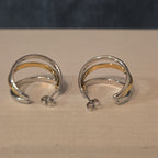 Triple Hoop Mixed Metal Gold Silver Tone Earrings Modern