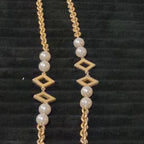 Vintage Gold Tone Geometric Necklace Long Pearl Station Diamond Link Chain 32"