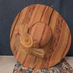 Ashro Wide Brim Derby Hat Peach Striped Mesh Flower