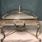 Silver Plated Double Chafer 8 Qt Buffet Server 2 Marinex Glass Pans Lion Feet