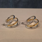Triple Hoop Mixed Metal Gold Silver Tone Earrings Modern