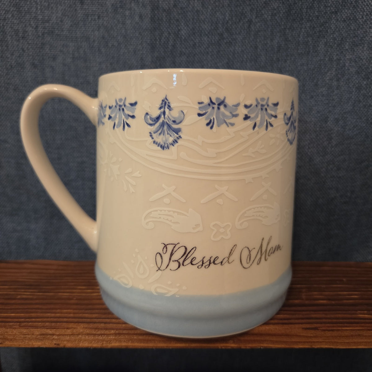 Blessed Mom Coffee Mug For You & Your House 18oz Ceramic Blue White