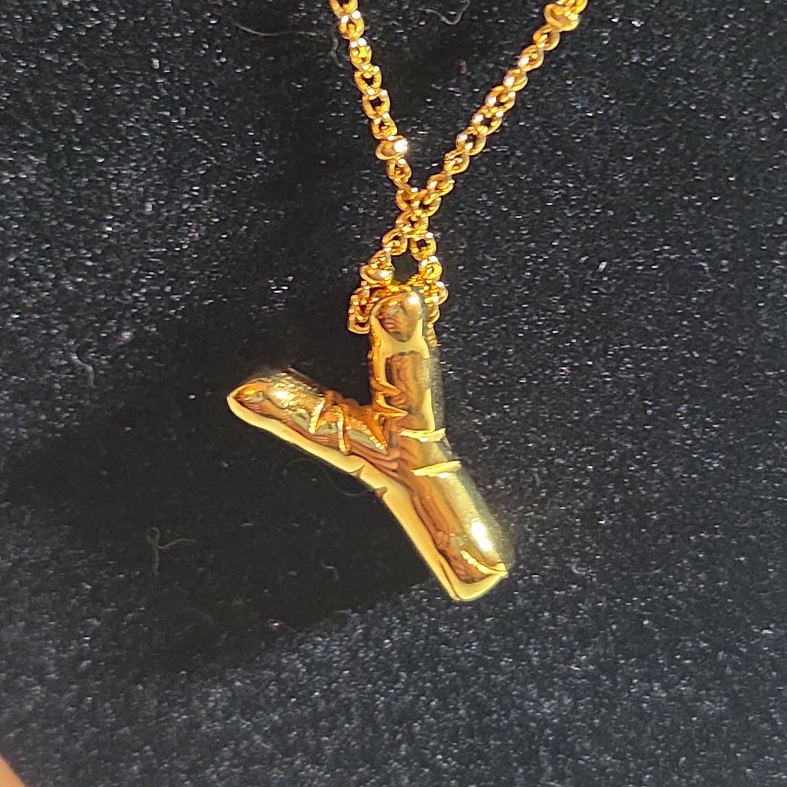Y Initial Bubble Letter Necklace Gold Tone Satellite