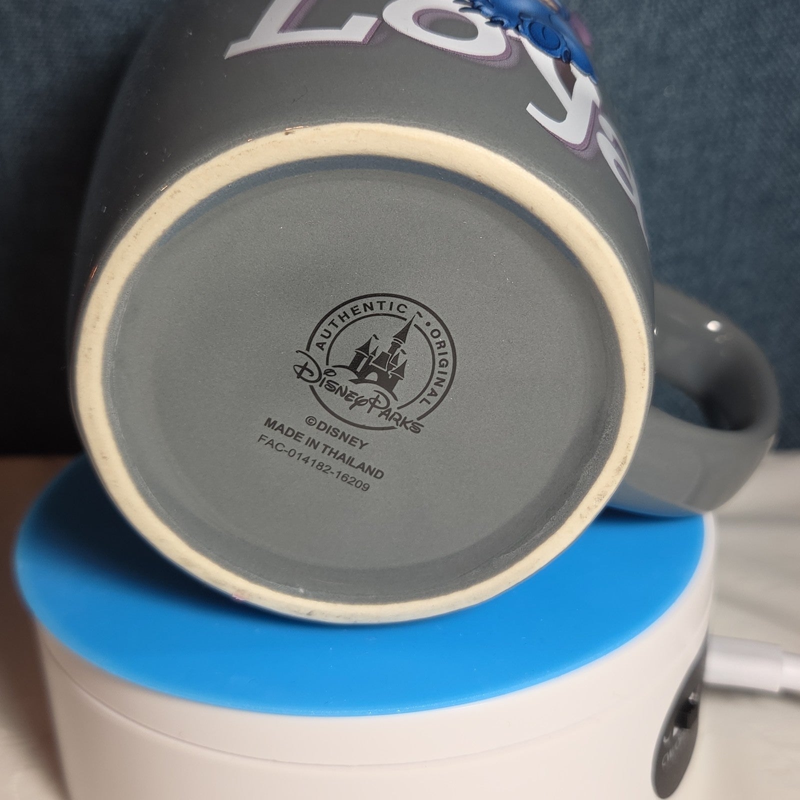 Disney Parks Stitch Loyal Brave Grey Ceramic Mug Pink Inside