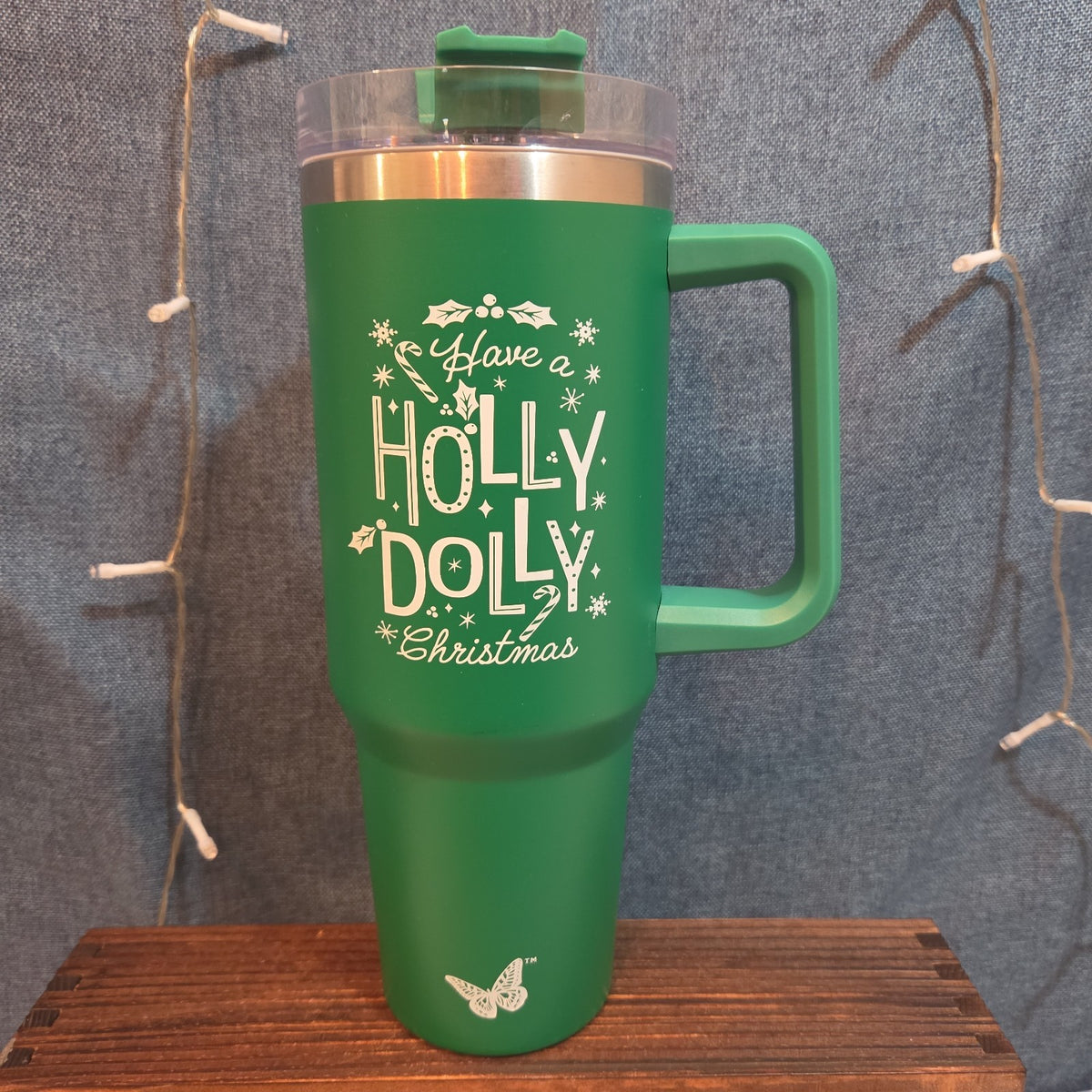 Holly Dolly Christmas 40oz Tumbler Green Stainless Travel Mug