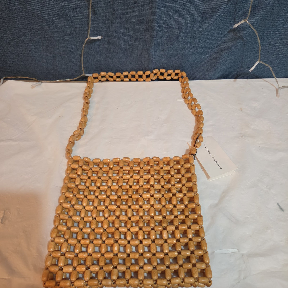Faithfull The Brand Beaded Clutch Wood Boho Summer Bag NWT FFA056