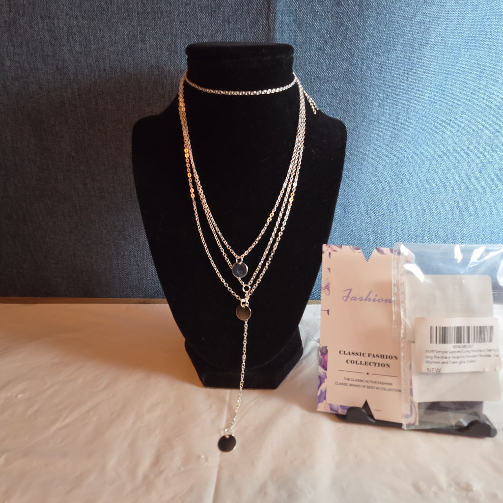 Fashion Silver Tone Multi Tier Lariat Disc Necklace Boho NIP X002Q3ZYJ