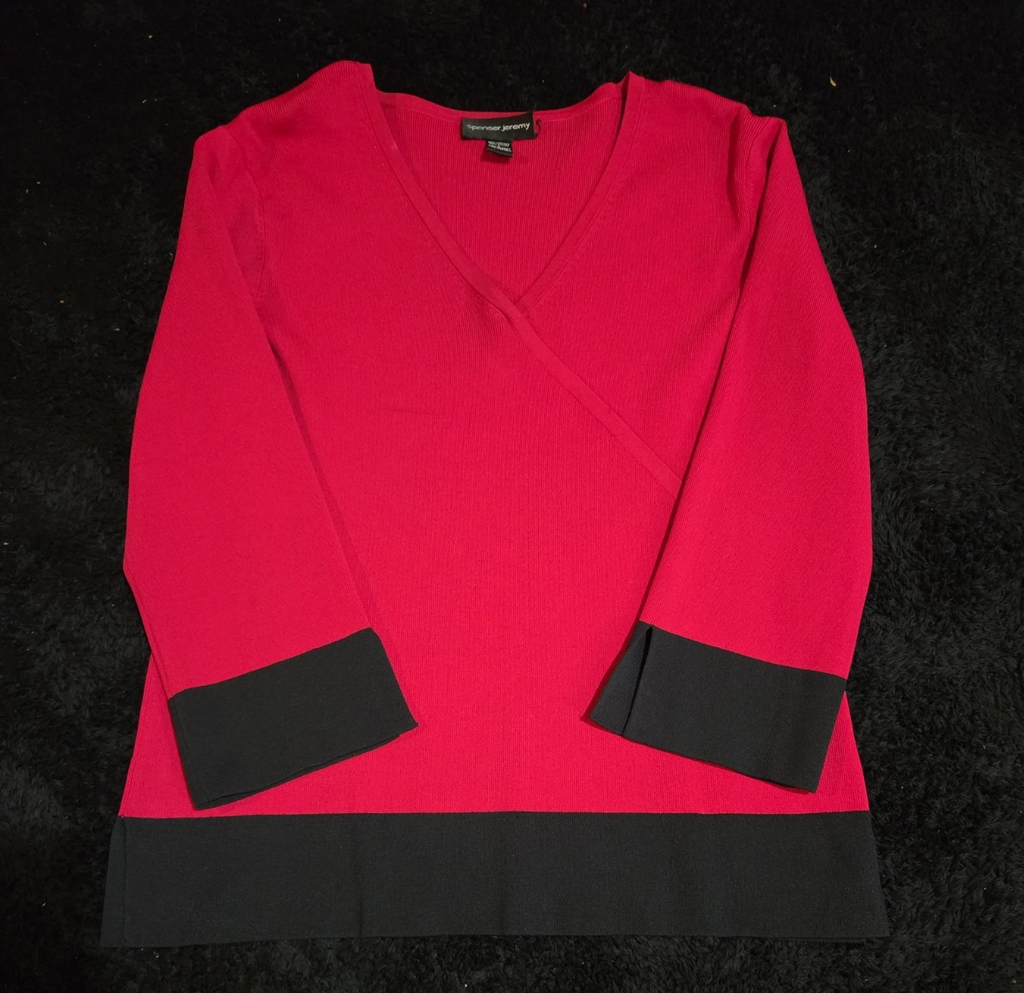 Spenser Jeremy Knit Skirt Set Large L Red Black Faux Wrap Sweater 2 Piece Vtg