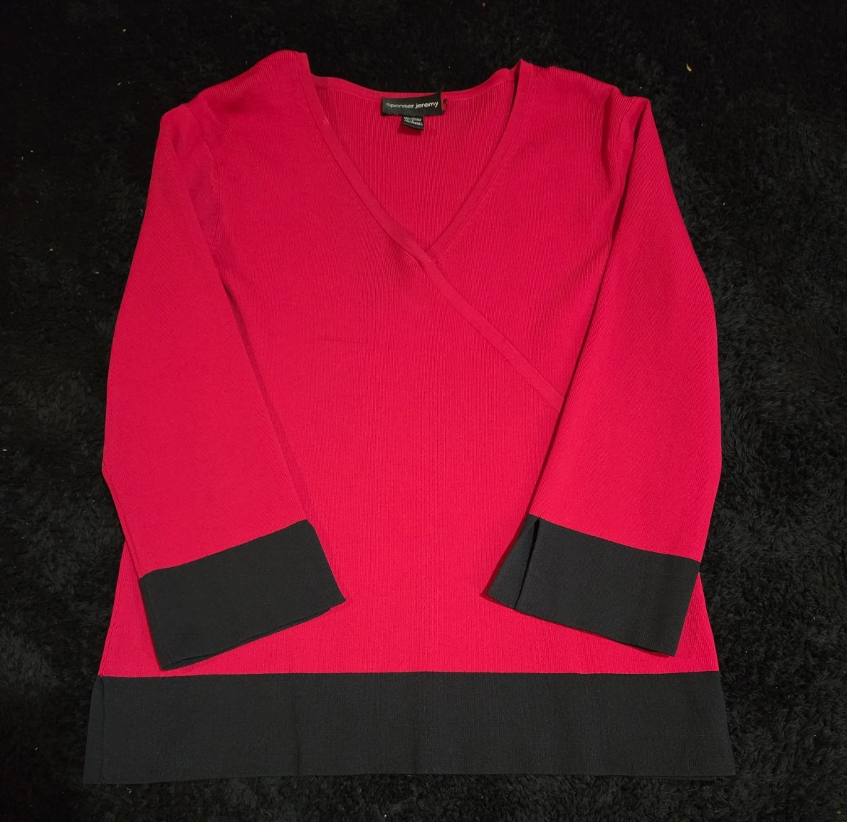 Spenser Jeremy Knit Skirt Set Large L Red Black Faux Wrap Sweater 2 Piece Vtg