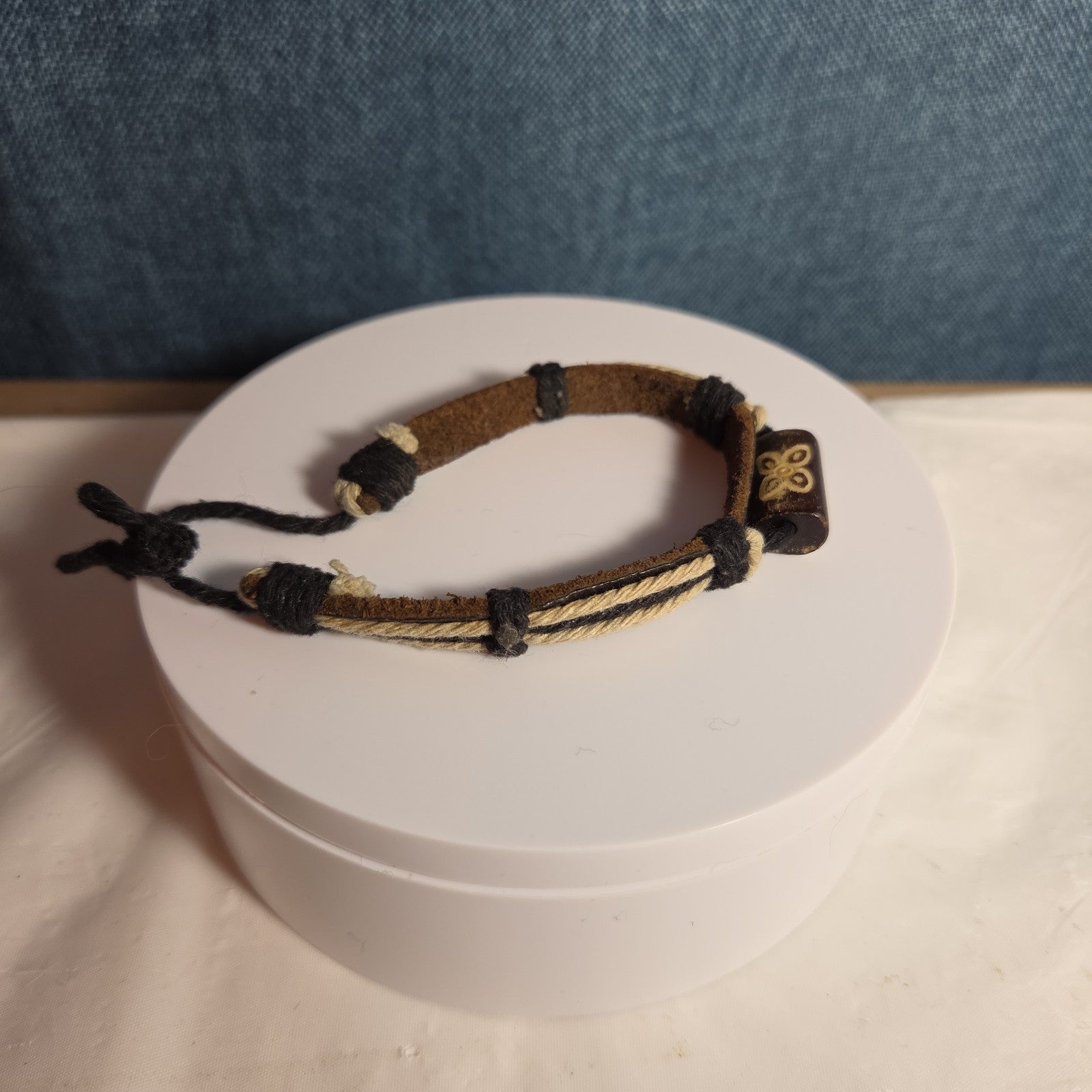 Boho Tribal Leather Cord Bracelet Carved Bead Unisex