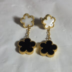 3PC Jewelry Set Black White Gold Tone Necklace Bracelet Earrings