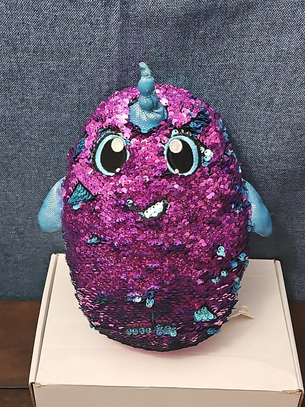 Shimmeez Arlo Narwhal Plush 11" | Reversible Sequin Blue to Purple | Sensory