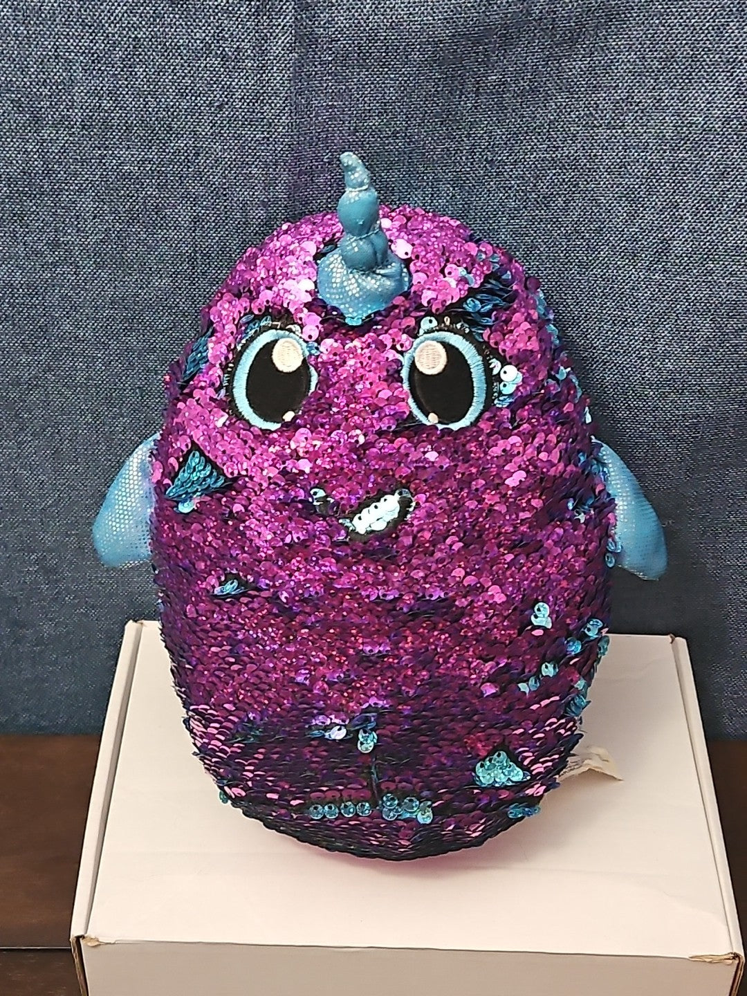 Shimmeez Arlo Narwhal Plush 11" | Reversible Sequin Blue to Purple | Sensory