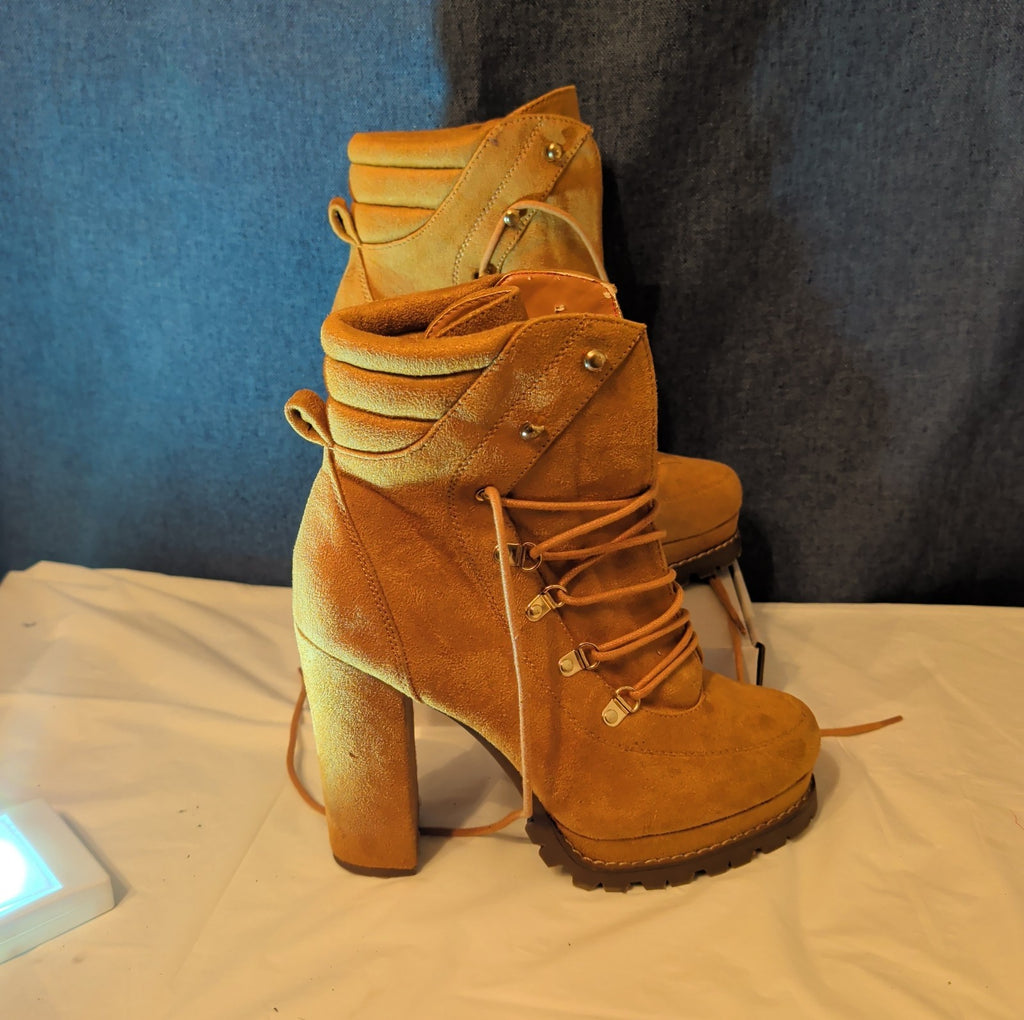 Chunky Platform Heel Combat Boot Faux Suede Mustard Y2K  Size 10