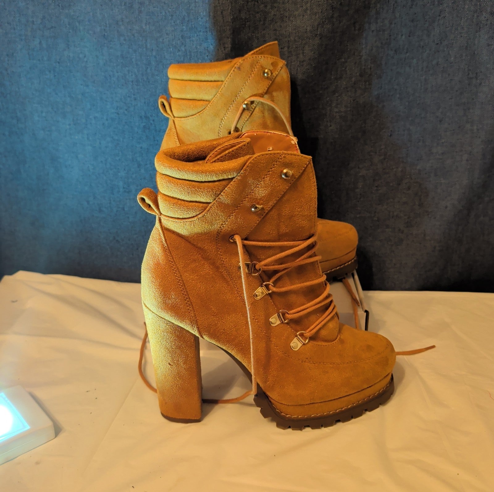 Chunky Platform Heel Combat Boot Faux Suede Mustard Y2K  Size 10