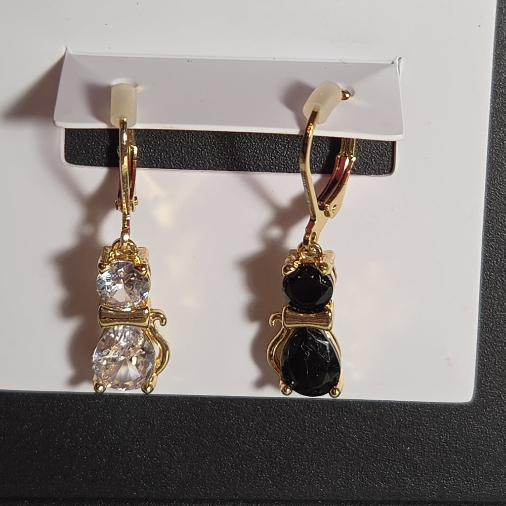 Betsey Johnson Mismatched Cat CZ Drop Earrings