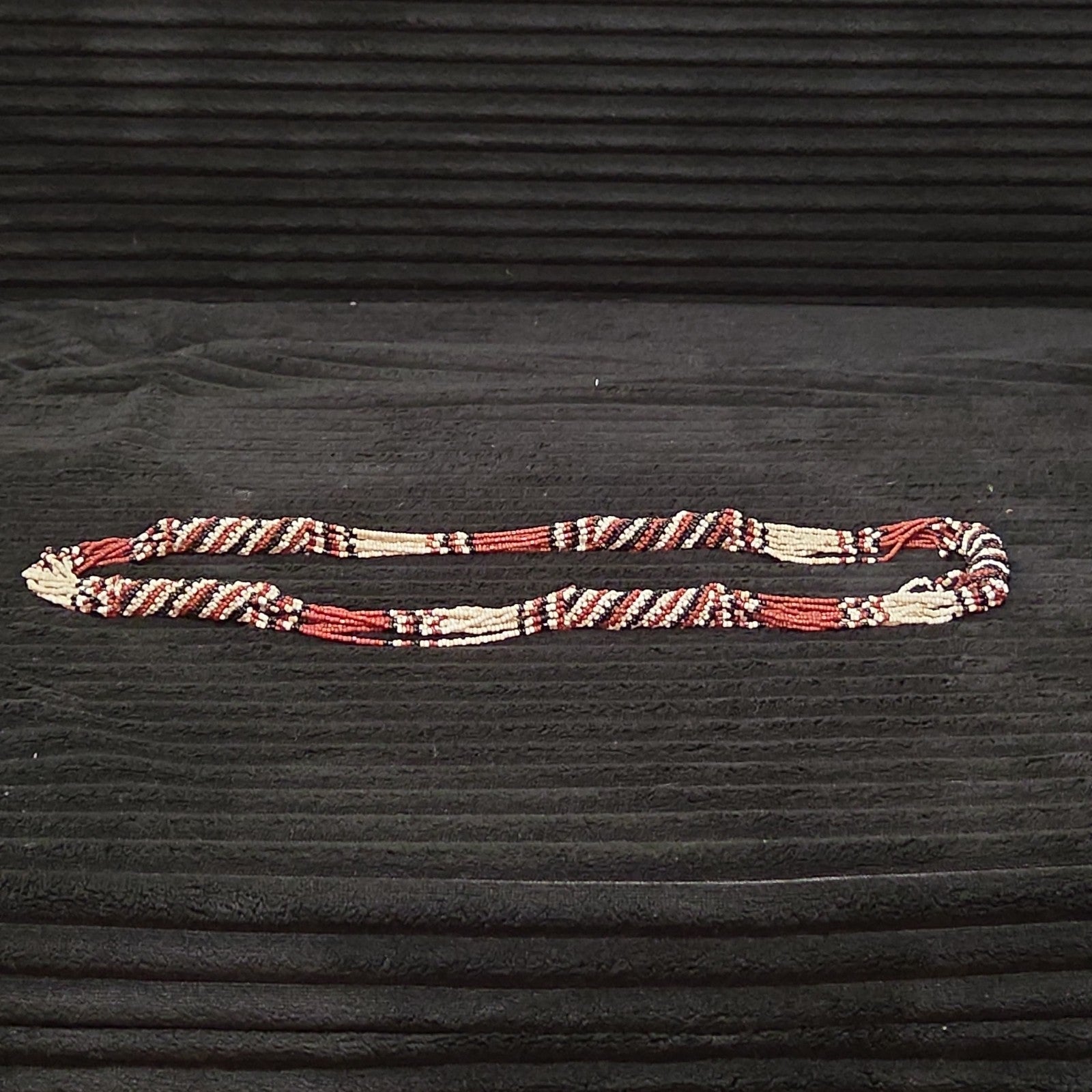 Multi-Strand Seed Bead Twisted Necklace Red Black Boho EUC