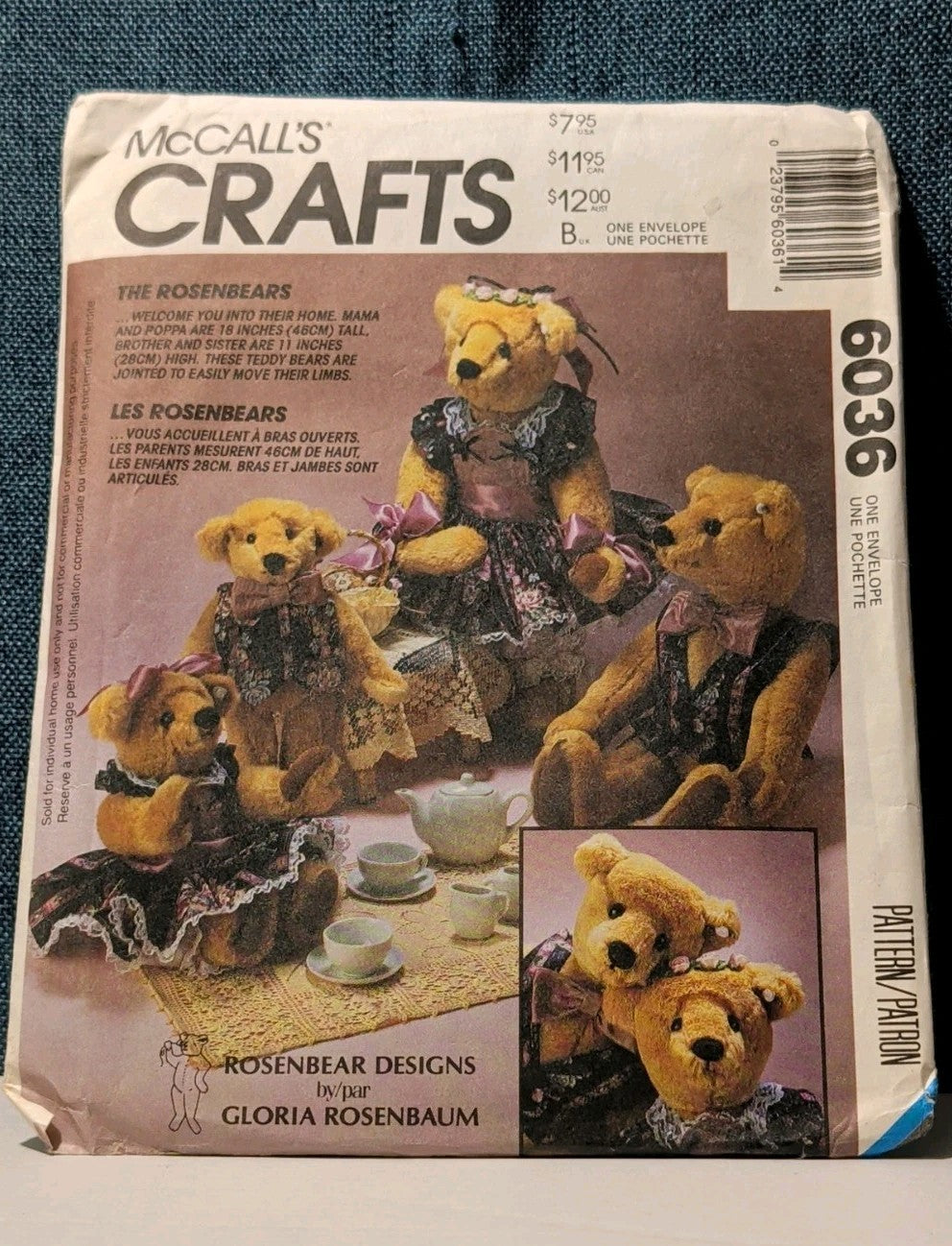 McCall's 6036 Rosenbears Family Pattern 767 1992 Stuffed Bear Clothes UNCUT